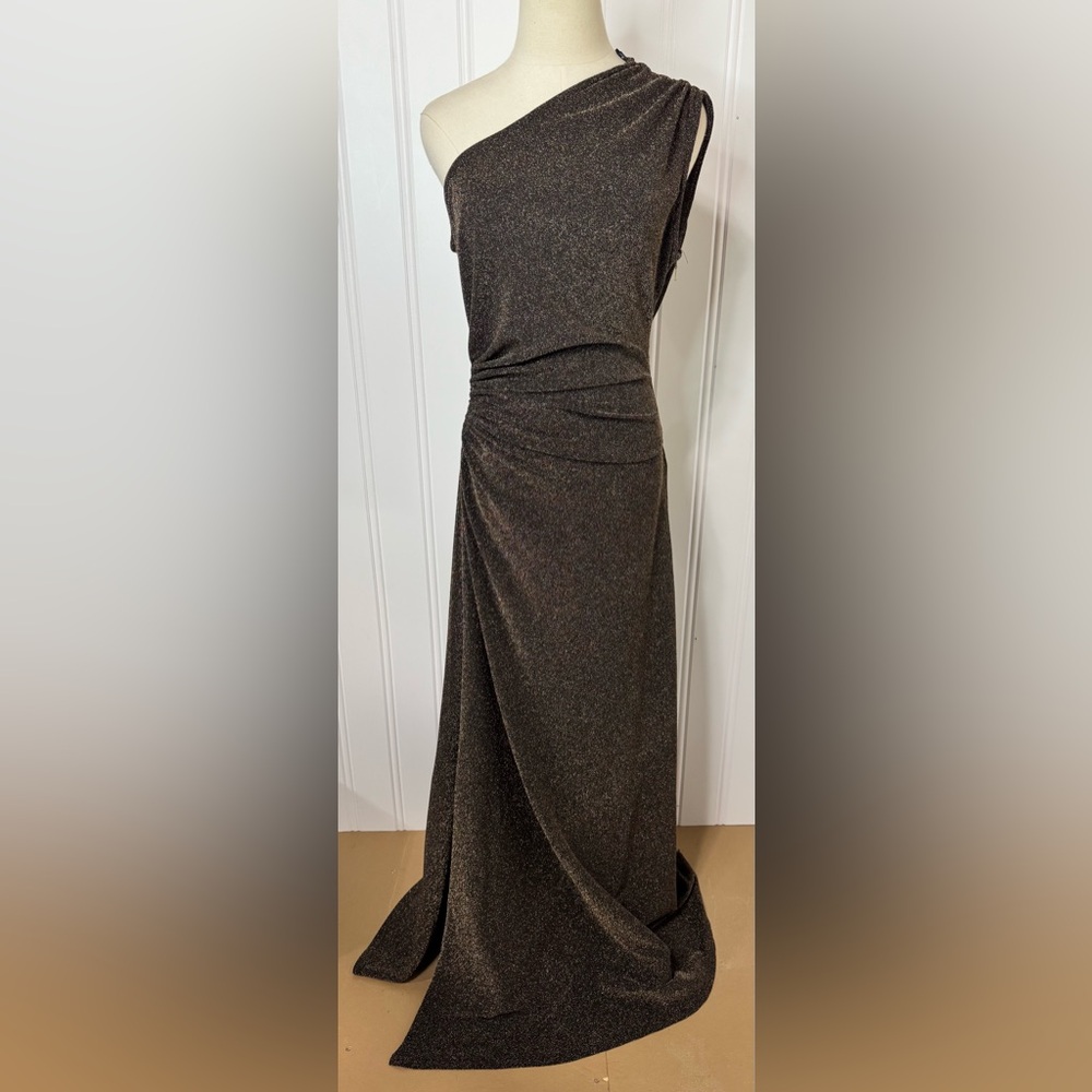 RSVP One shoulder Gold Sparkle Gown size XL